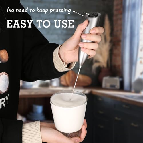 SIMPLETASTE Milk Frother Handheld Electric Foam Maker, Drink Mixer with Stainless Steel Whisk for Cappuccino, Bulletproof Coffee, Latte, Gray, with Stand, Battery Operated - My Kitchen Products