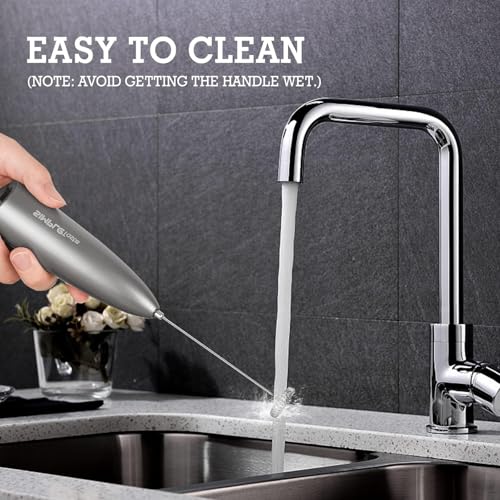 SIMPLETASTE Milk Frother Handheld Electric Foam Maker, Drink Mixer with Stainless Steel Whisk for Cappuccino, Bulletproof Coffee, Latte, Gray, with Stand, Battery Operated - My Kitchen Products