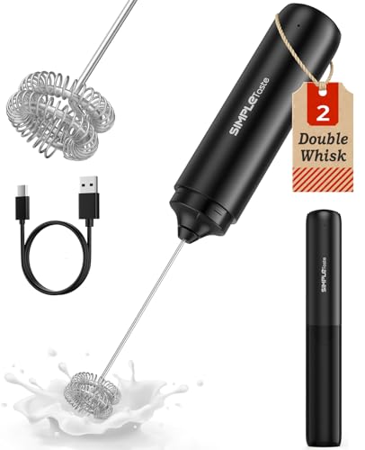 SIMPLETASTE Rechargeable Milk Frother Handheld Dual Coil Whisk Head Mixer - My Kitchen Products