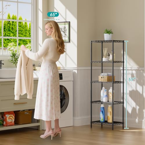 SINGAYE Metal Shelves Wire Shelving：Storage Rack Standing Units Shelf for Kitchen Laundry Bathroom Closet Organizers Pantry Narrow Mesh Adjustable 10" D x 16" W x 55" H Black - My Kitchen Products