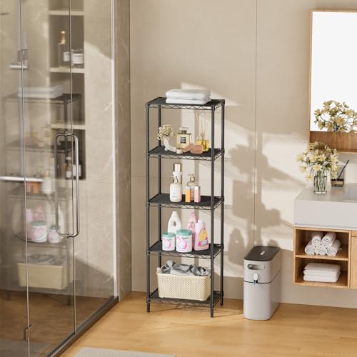 SINGAYE Metal Shelves Wire Shelving：Storage Rack Standing Units Shelf for Kitchen Laundry Bathroom Closet Organizers Pantry Narrow Mesh Adjustable 10" D x 16" W x 55" H Black - My Kitchen Products