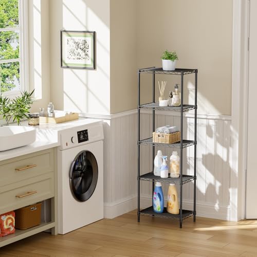 SINGAYE Metal Shelves Wire Shelving：Storage Rack Standing Units Shelf for Kitchen Laundry Bathroom Closet Organizers Pantry Narrow Mesh Adjustable 10" D x 16" W x 55" H Black - My Kitchen Products