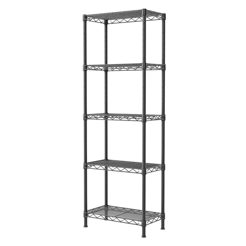 SINGAYE Metal Shelves Wire Shelving：Storage Rack Standing Units Shelf for Kitchen Laundry Bathroom Closet Organizers Pantry Narrow Mesh Adjustable 10" D x 16" W x 55" H Black - My Kitchen Products