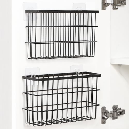 Sinnsally 2 Pack Cabinet Door Organizer,Self Adhesive Lid Organizers Inside Cabinet Storage Boxes,Hanging Storage Basket