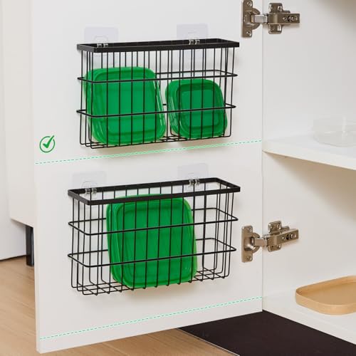 Sinnsally 2 Pack Cabinet Door Organizer,Self Adhesive Lid Organizers Inside Cabinet Storage Boxes,Hanging Storage Basket Organizer Wall Mounted Pantry Caddy Cup Holder for Kitchen,Fridge,Bathroom - My Kitchen Products