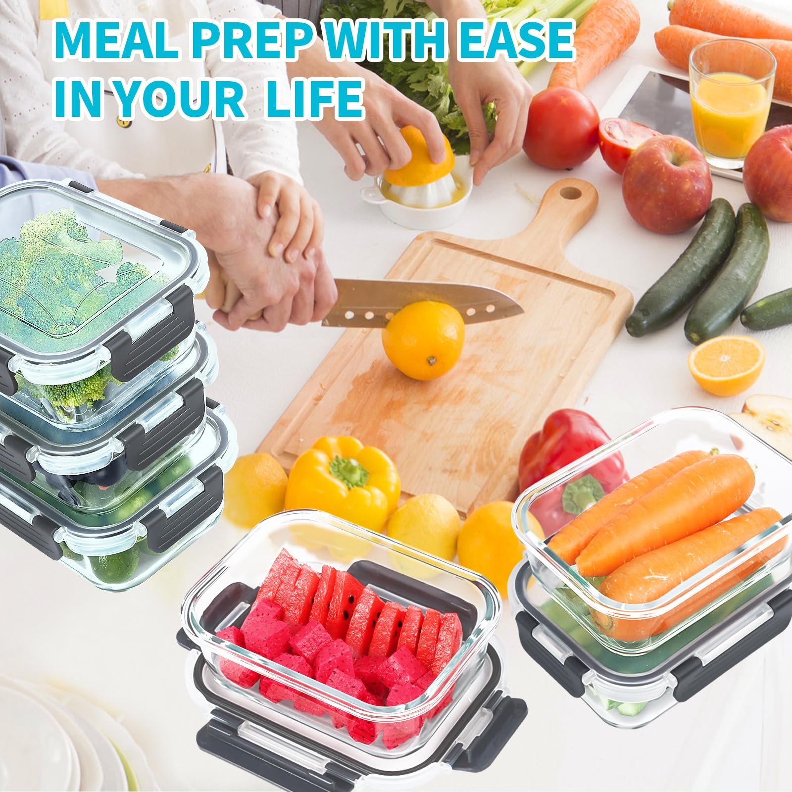 Skroam 10 Pack Glass Meal Prep Containers, 22 OZ Glass Airtight Food Storage Containers with Lids, Pantry Kitchen Storage Containers for Lunch, Food Storage, Meal Prep, Lunch Bento Boxes - My Kitchen Products