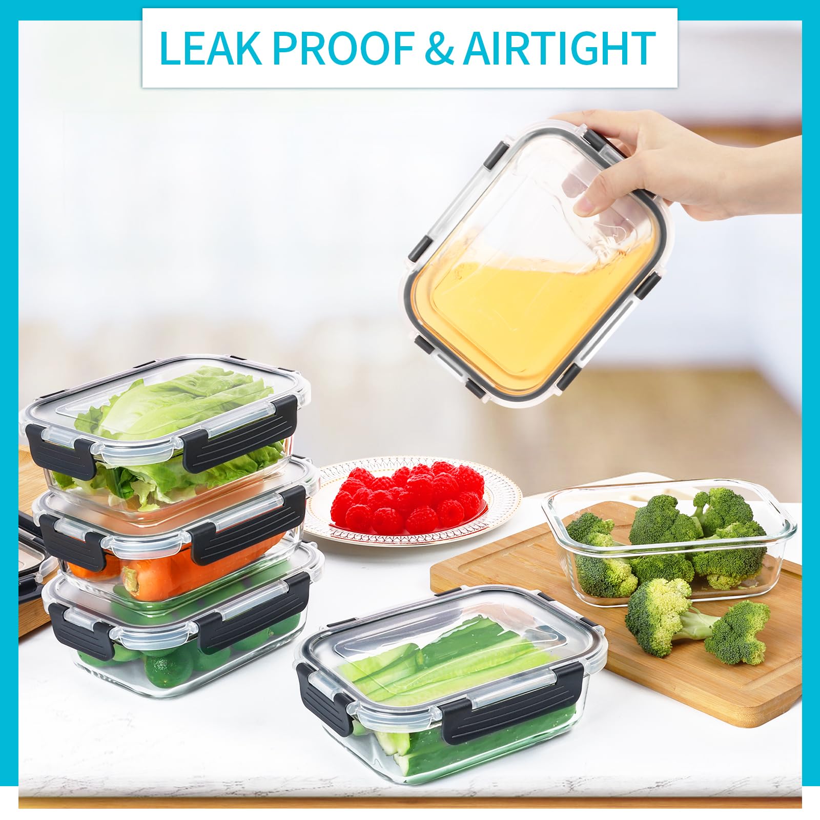 Skroam 10 Pack Glass Meal Prep Containers, 22 OZ Glass Airtight Food Storage Containers with Lids, Pantry Kitchen Storage Containers for Lunch, Food Storage, Meal Prep, Lunch Bento Boxes - My Kitchen Products