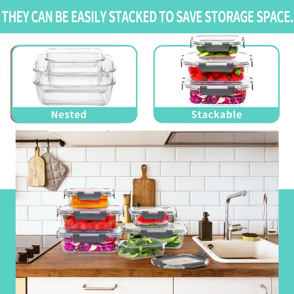 Skroam 10-Pack Glass Meal Prep Containers, Food Storage Containers with Snap Locking Lids, Airtight Bento Boxes for Microwave, Oven, Freezer and Dishwasher - My Kitchen Products