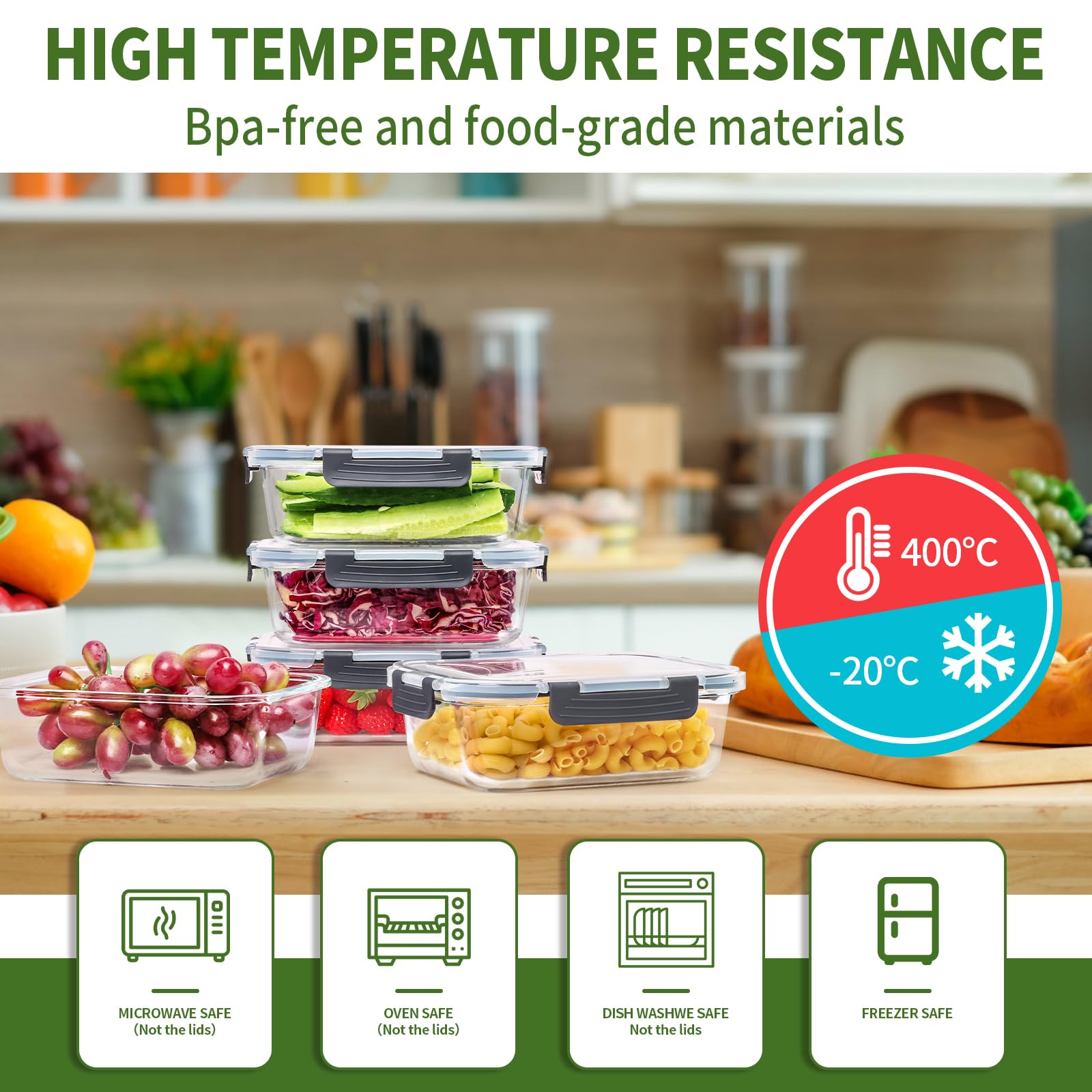 Skroam 5-Packs 36OZ Glass Food Storage Containers with Lids Airtight, Glass Meal Prep Container for Lunch, Pantry Organizers and Storage, Glass Lunch Boxes for Freezer to Oven Safe, Leak Proof - My Kitchen Products