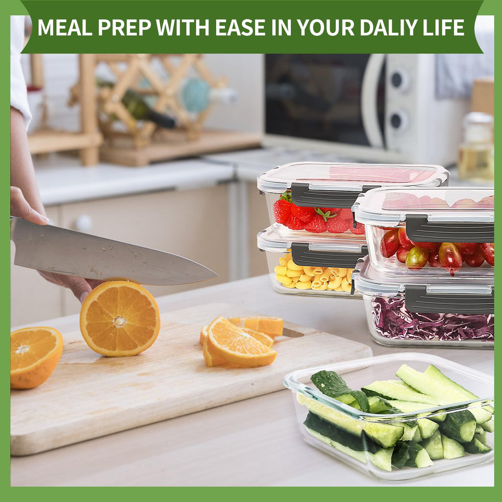 Skroam 5-Packs 36OZ Glass Food Storage Containers with Lids Airtight, Glass Meal Prep Container for Lunch, Pantry Organizers and Storage, Glass Lunch Boxes for Freezer to Oven Safe, Leak Proof - My Kitchen Products