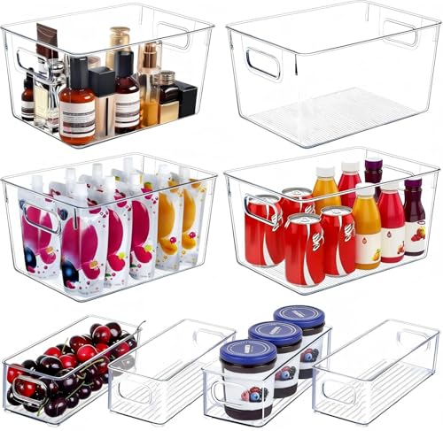 SKTEET Set of 8 Clear Plastic Storage Bins, 4 Large and 4 Small Stackable Storage Containers for Pantry Organization and Kitchen Storage Bins,Home Edit and Cabinet Organizers - My Kitchen Products