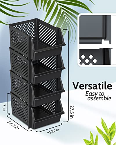 Skywin Stackable Storage Bins Open Front for Pantry Storage, 4 Pack - Black - My Kitchen Products