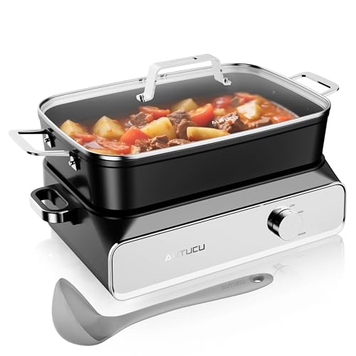 Slow Cooker 10-Quart - PFOA-Free Ceramic Coating, Oven Safe to 450°F | Keep Warm Function for Large Family Gatherings (Includes Silicone Spoon) - My Kitchen Products