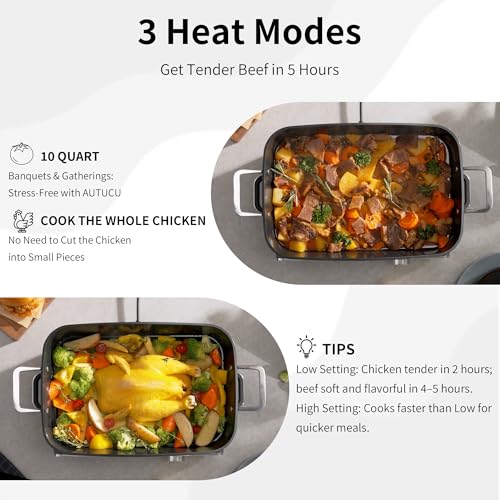 Slow Cooker 10-Quart - PFOA-Free Ceramic Coating, Oven Safe to 450°F | Keep Warm Function for Large Family Gatherings (Includes Silicone Spoon) - My Kitchen Products