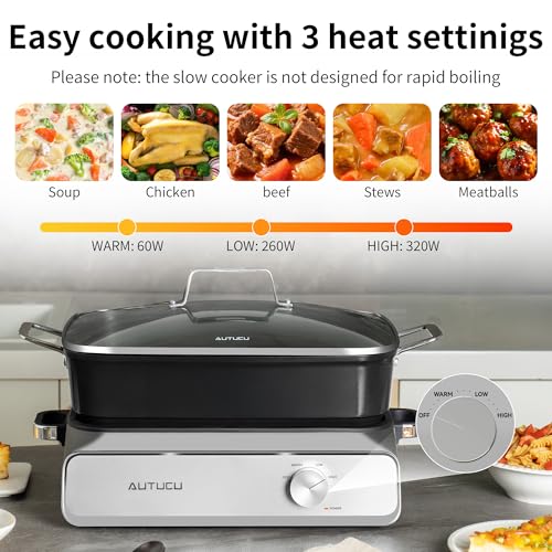 Slow Cooker 10-Quart - PFOA-Free Ceramic Coating, Oven Safe to 450°F | Keep Warm Function for Large Family Gatherings (Includes Silicone Spoon) - My Kitchen Products