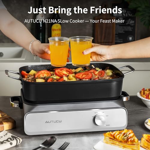 Slow Cooker 10-Quart - PFOA-Free Ceramic Coating, Oven Safe to 450°F | Keep Warm Function for Large Family Gatherings (Includes Silicone Spoon) - My Kitchen Products