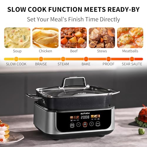 Slow Cooker 7 Quart | Programmable Multi-Cooker PFOA-Free Ceramic Coating, Steamer, Sear sauté, Warm Function (Includes Silicone Spoon) - My Kitchen Products
