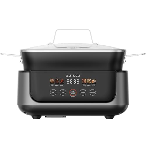 Slow Cooker 7 Quart | Programmable Multi-Cooker PFOA-Free Ceramic Coating, Steamer, Sear sauté, Warm Function (Includes Silicone Spoon) - My Kitchen Products