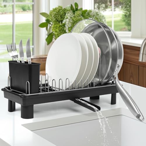 Small Dish Drying Rack for Countertop with Drain Tray & Utensil Holder - My Kitchen Products