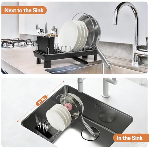 Small Dish Drying Rack for Countertop with Drain Tray & Utensil Holder - My Kitchen Products