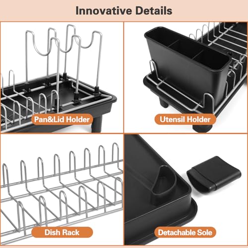 Small Dish Drying Rack for Countertop with Drain Tray & Utensil Holder - My Kitchen Products