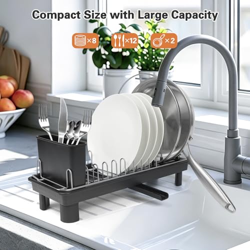 Small Dish Drying Rack for Countertop with Drain Tray & Utensil Holder - My Kitchen Products