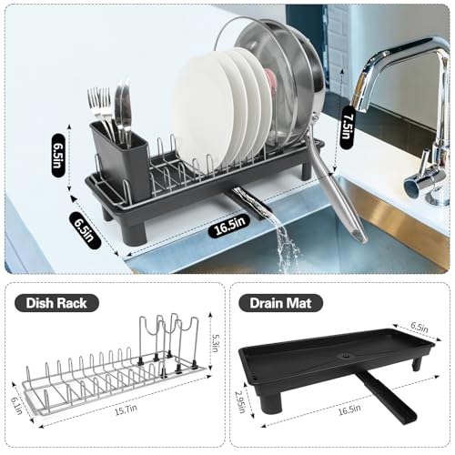 Small Dish Drying Rack for Countertop with Drain Tray & Utensil Holder - My Kitchen Products