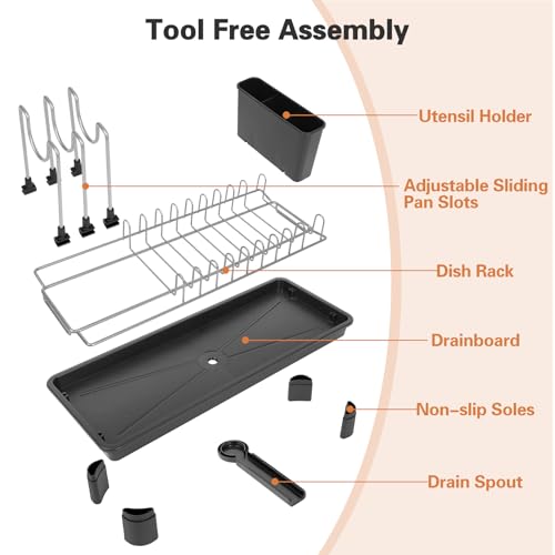 Small Dish Drying Rack for Countertop with Drain Tray & Utensil Holder - My Kitchen Products