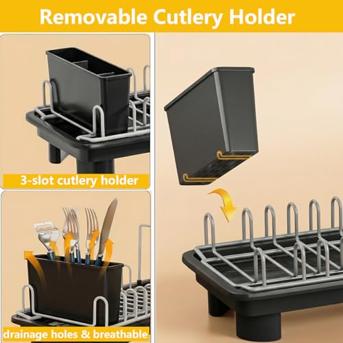 Small Dish Drying Rack,Compact Dish Rack for Kitchen Counter with 360° Rotating Drain Spout and Utensil Holder,Stainless Steel Countertop Dish Drainer for Sink,Space-Saving Design for Small Kitchen - My Kitchen Products
