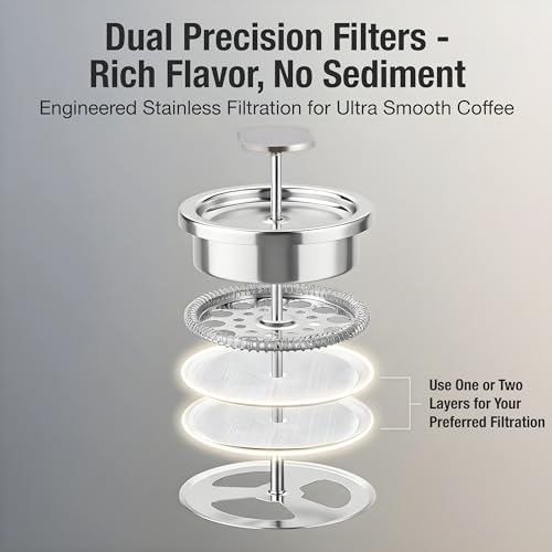 Small French Press Coffee Maker Set - 12 oz | Portable Travel French Press Coffee Maker | Double Wall Insulated with Dual Stainless Filters & 2 Steel Canisters for Grounds, Tea, Creamer & Sugar - My Kitchen Products