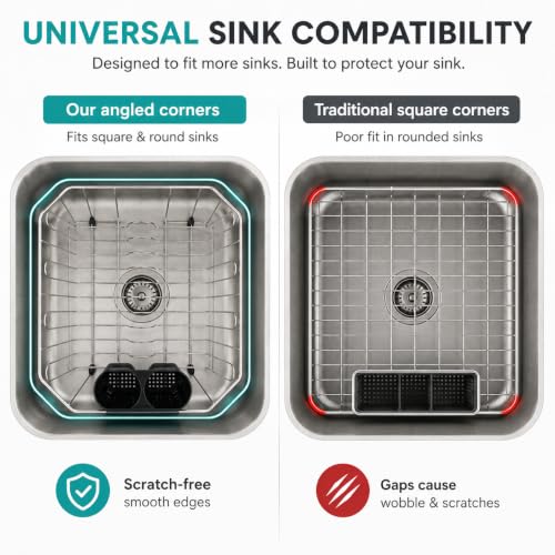 Small In Sink Dish Drying Rack, Stainless Steel Compact Dish Drainer with Removable Utensil Holder & 8 Cup Hooks, Rust-Resistant Rack for RV, Camper, Apartment & Small Kitchen, 11.6"W x 13.4"L, Silver - My Kitchen Products