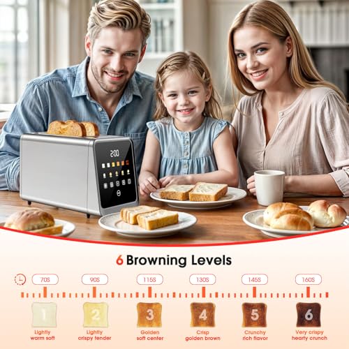 Smart Toaster 2 Slice with Touchscreen, 900W Stainless Steel Wide Slot 1.5 Inch, BreadID Tech Live Countdown Timer, Memory Function, Defrost Reheat for Bagel Waffle Bread, Kitchen Essentials - My Kitchen Products