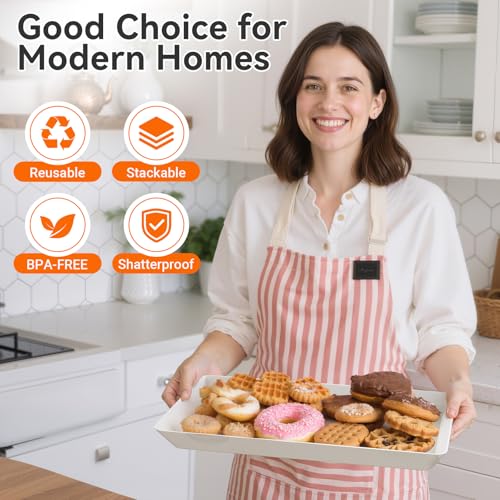 SmartTrends 6-Pack Serving Tray for Parties, Serving Platter in 3 Sizes for Entertaining, Food Display, Plastic Trays for Cookies, Stackable Rectangular Platters for Family(White) - My Kitchen Products