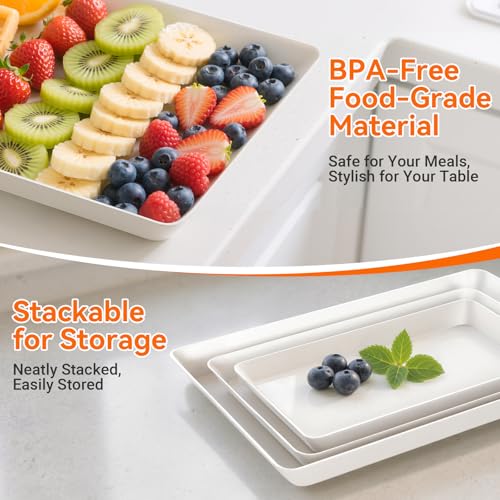 SmartTrends 6-Pack Serving Tray for Parties, Serving Platter in 3 Sizes for Entertaining, Food Display, Plastic Trays for Cookies, Stackable Rectangular Platters for Family(White) - My Kitchen Products