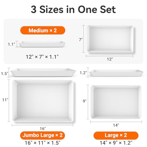 SmartTrends 6-Pack Serving Tray for Parties, Serving Platter in 3 Sizes for Entertaining, Food Display, Plastic Trays for Cookies, Stackable Rectangular Platters for Family(White) - My Kitchen Products
