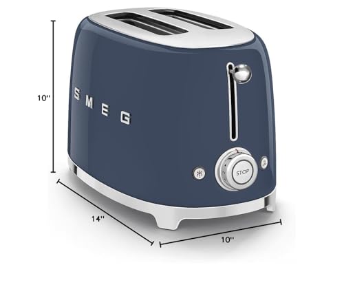 SMEG 2 Slice Toaster with 6 Presets and Defrost Function and Removable Crumb Tray (Navy) - My Kitchen Products