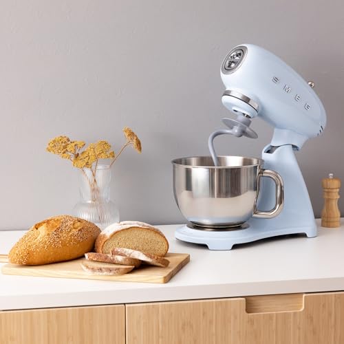 SMEG SMF05 Forte 5-Qt Stand Mixer with 750W Motor, Smooth Start & SteadyMix, Flex Edge Beater, 10 Speeds, Stainless Steel Bowl – Retro 50’s Style Planetary Mixer for Dough, Baking & Desserts-Blue - My Kitchen Products