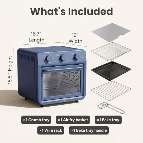 SMIRLY 6-in-1 Air Fryer Toaster Oven Combo, 27QT Convection Oven Countertop, 1800W Oven for Toast, Roast, Bake, Reheat, Broil, Warm, Fits up to a 4 lb Turkey, 12" Pizza, 6 Toast, Blue - My Kitchen Products