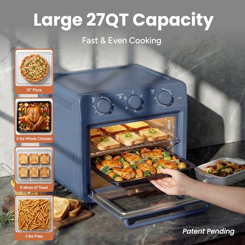 SMIRLY 6-in-1 Air Fryer Toaster Oven Combo, 27QT Convection Oven Countertop, 1800W Oven for Toast, Roast, Bake, Reheat, Broil, Warm, Fits up to a 4 lb Turkey, 12" Pizza, 6 Toast, Blue - My Kitchen Products