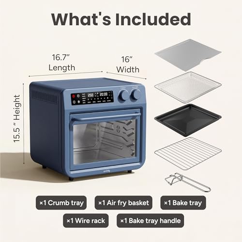 SMIRLY Digital Air Fryer Toaster Oven Combo, 25L Convection Countertop Oven, 10-in-1 Multi-Function Fits 12" Pizza & 6 Slices of Toast, Stainless Steel, Blue - My Kitchen Products
