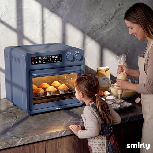 SMIRLY Digital Air Fryer Toaster Oven Combo, 25L Convection Countertop Oven, 10-in-1 Multi-Function Fits 12" Pizza & 6 Slices of Toast, Stainless Steel, Blue - My Kitchen Products