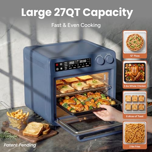 SMIRLY Digital Air Fryer Toaster Oven Combo, 25L Convection Countertop Oven, 10-in-1 Multi-Function Fits 12" Pizza & 6 Slices of Toast, Stainless Steel, Blue - My Kitchen Products