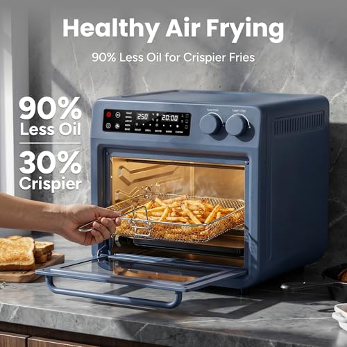SMIRLY Digital Air Fryer Toaster Oven Combo, 25L Convection Countertop Oven, 10-in-1 Multi-Function Fits 12" Pizza & 6 Slices of Toast, Stainless Steel, Blue - My Kitchen Products