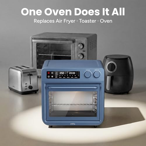 SMIRLY Digital Air Fryer Toaster Oven Combo, 25L Convection Countertop Oven, 10-in-1 Multi-Function Fits 12" Pizza & 6 Slices of Toast, Stainless Steel, Blue - My Kitchen Products