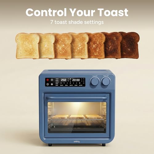 SMIRLY Digital Air Fryer Toaster Oven Combo, 25L Convection Countertop Oven, 10-in-1 Multi-Function Fits 12" Pizza & 6 Slices of Toast, Stainless Steel, Blue - My Kitchen Products
