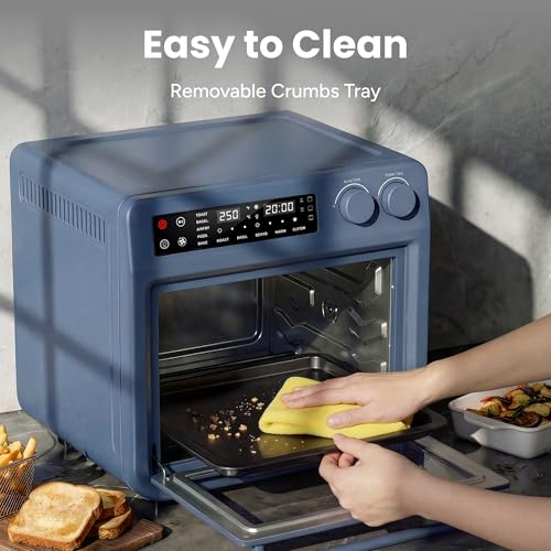 SMIRLY Digital Air Fryer Toaster Oven Combo, 25L Convection Countertop Oven, 10-in-1 Multi-Function Fits 12" Pizza & 6 Slices of Toast, Stainless Steel, Blue - My Kitchen Products