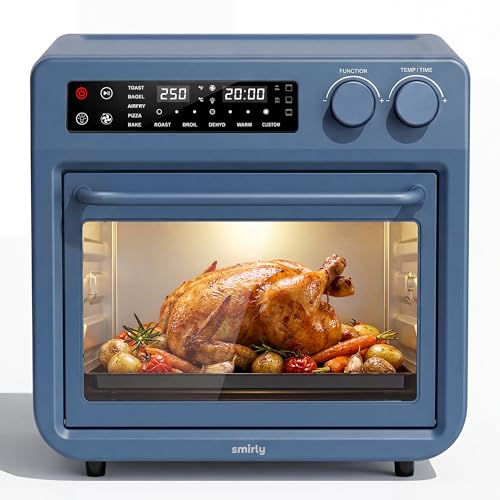 SMIRLY Digital Air Fryer Toaster Oven Combo, 25L Convection Countertop Oven, 10-in-1 Multi-Function Fits 12" Pizza & 6 Slices of Toast, Stainless Steel, Blue - My Kitchen Products