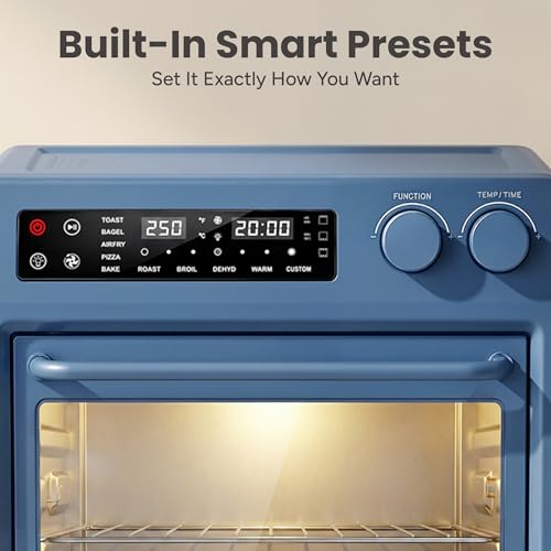 SMIRLY Digital Air Fryer Toaster Oven Combo, 25L Convection Countertop Oven, 10-in-1 Multi-Function Fits 12" Pizza & 6 Slices of Toast, Stainless Steel, Blue - My Kitchen Products