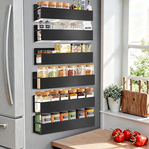 SMRCAD Magnetic Spice Rack for Refrigerator, 6pack Magnetic Shelf for Fridge Space Saving Seasoning Organizer for Kitchen storage Any Metal Surface No Drilling Needed (6pack-Black) - My Kitchen Products
