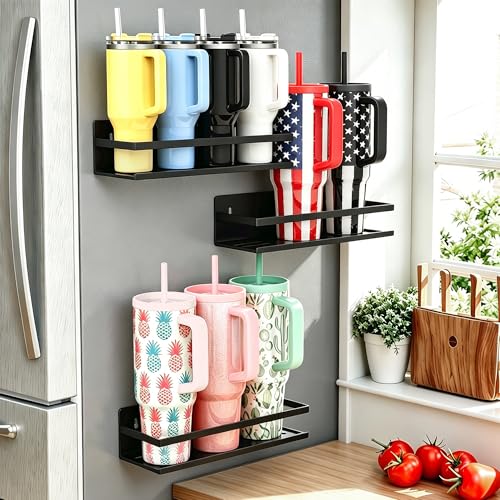 SMRCAD Metal Magnetic Spice Rack for Refrigerator, 4 pack Magnetic Shelf for Fridge Space Saving Seasoning Organizer for Any Metal Surface No Drilling Needed (BLACK -cut out, 4pack) - My Kitchen Products